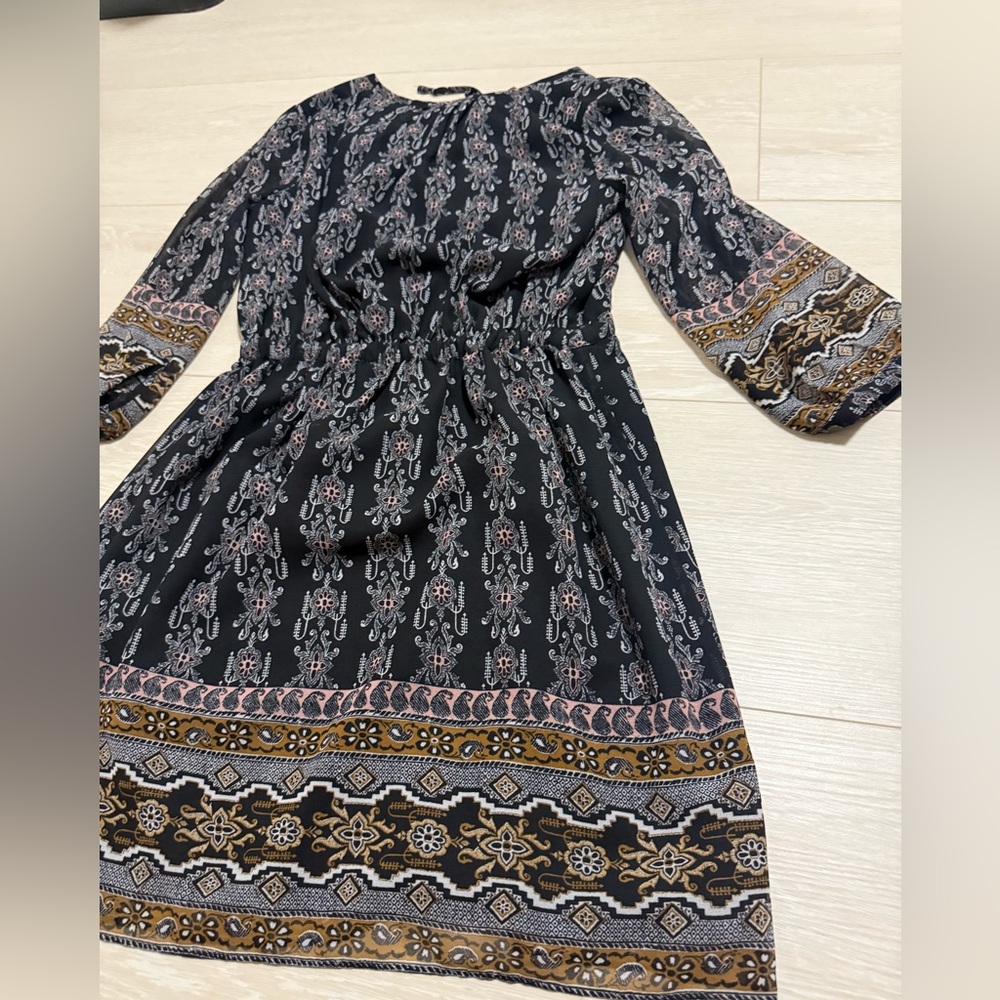 Madewell Boho Black Brown Long Sleeve Dress - Picture 12 of 12